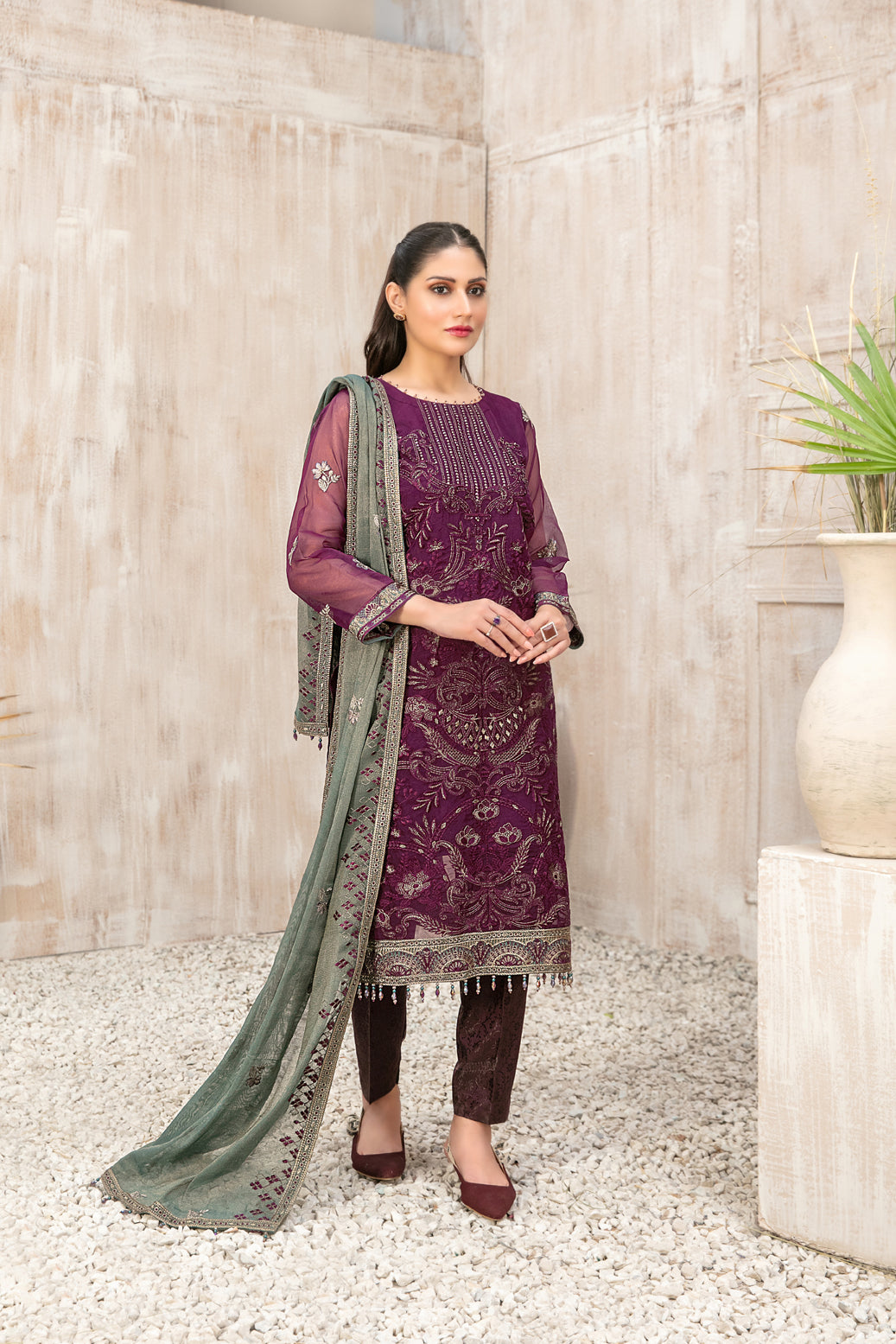 Tawakkal Fabrics 3 Piece Stitched Fancy Heavy Embroidered Organza Suit - D-9932