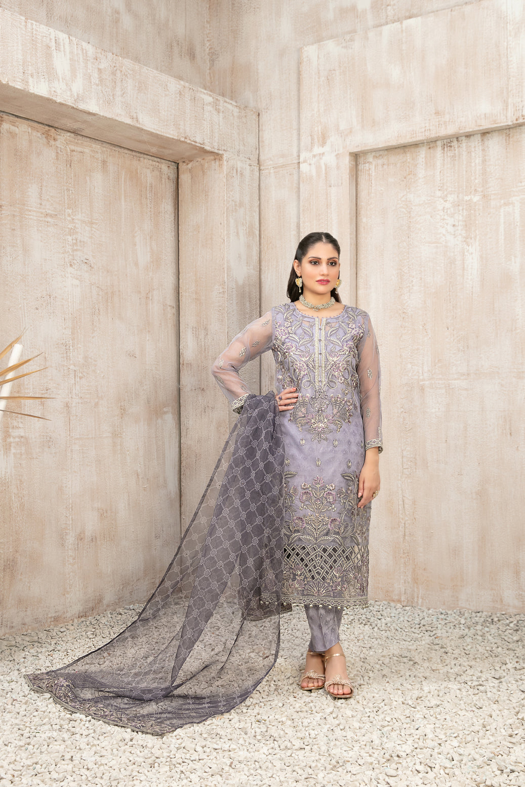 Tawakkal Fabrics 3 Piece Stitched Fancy Heavy Embroidered Organza Suit - D-9933