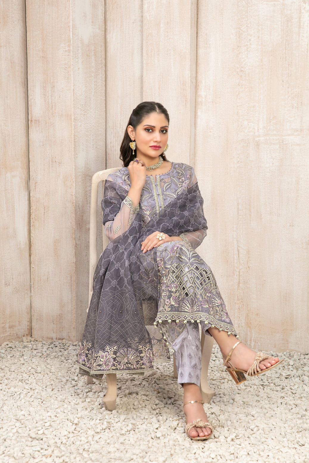 Tawakkal Fabrics 3 Piece Stitched Fancy Heavy Embroidered Organza Suit - D-9933