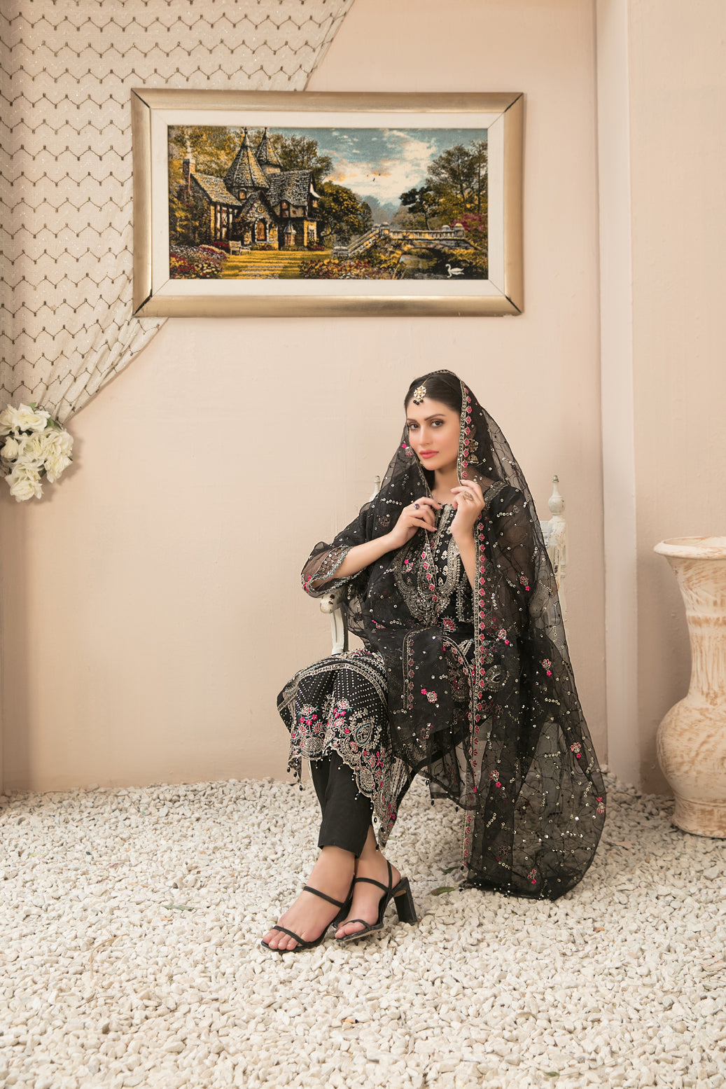 Tawakkal Fabrics 3 Piece Stitched Fancy Heavy Embroidered Organza Suit - D-9958