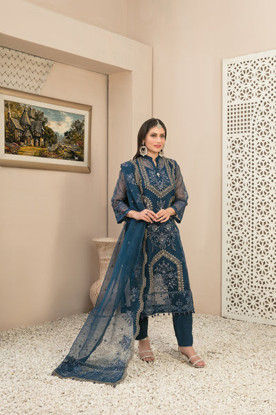 Tawakkal Fabrics 3 Piece Stitched Fancy Heavy Embroidered Organza Suit - D-9959