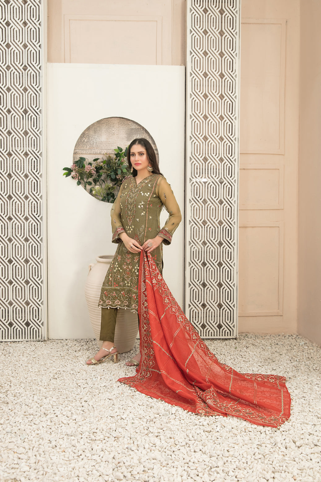 Tawakkal Fabrics 3 Piece Stitched Fancy Heavy Embroidered Organza Suit - D-9961