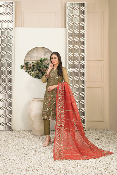 Tawakkal Fabrics 3 Piece Stitched Fancy Heavy Embroidered Organza Suit - D-9961