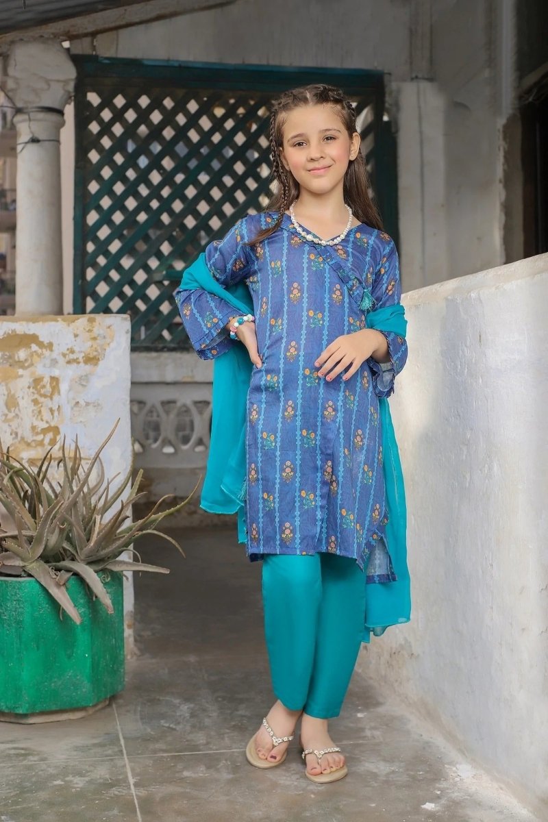 Amna Khadija 3 Piece Gurya Eid Milan - Girls Party Time this Bari Eid D-06 Blue