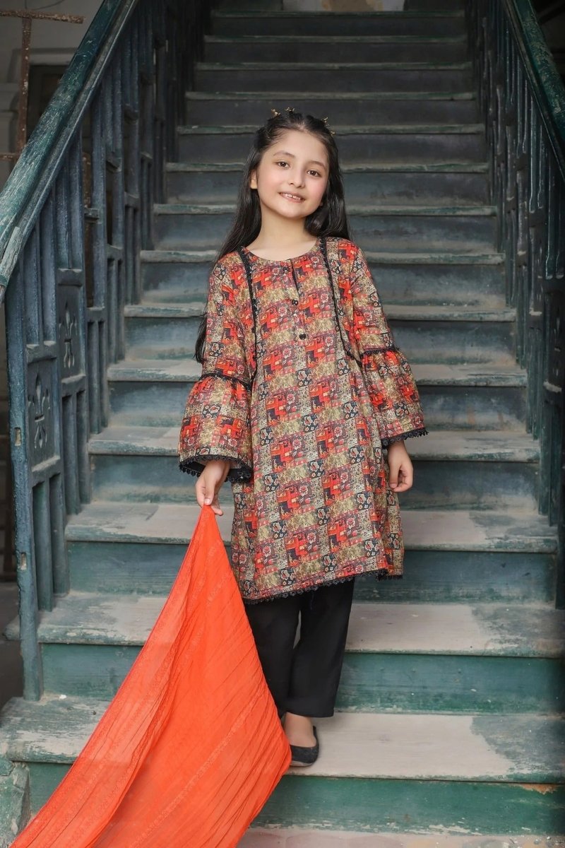 Amna Khadija 3 Piece Gurya Eid Milan - Girls Party Time this Bari Eid D-07 Multi