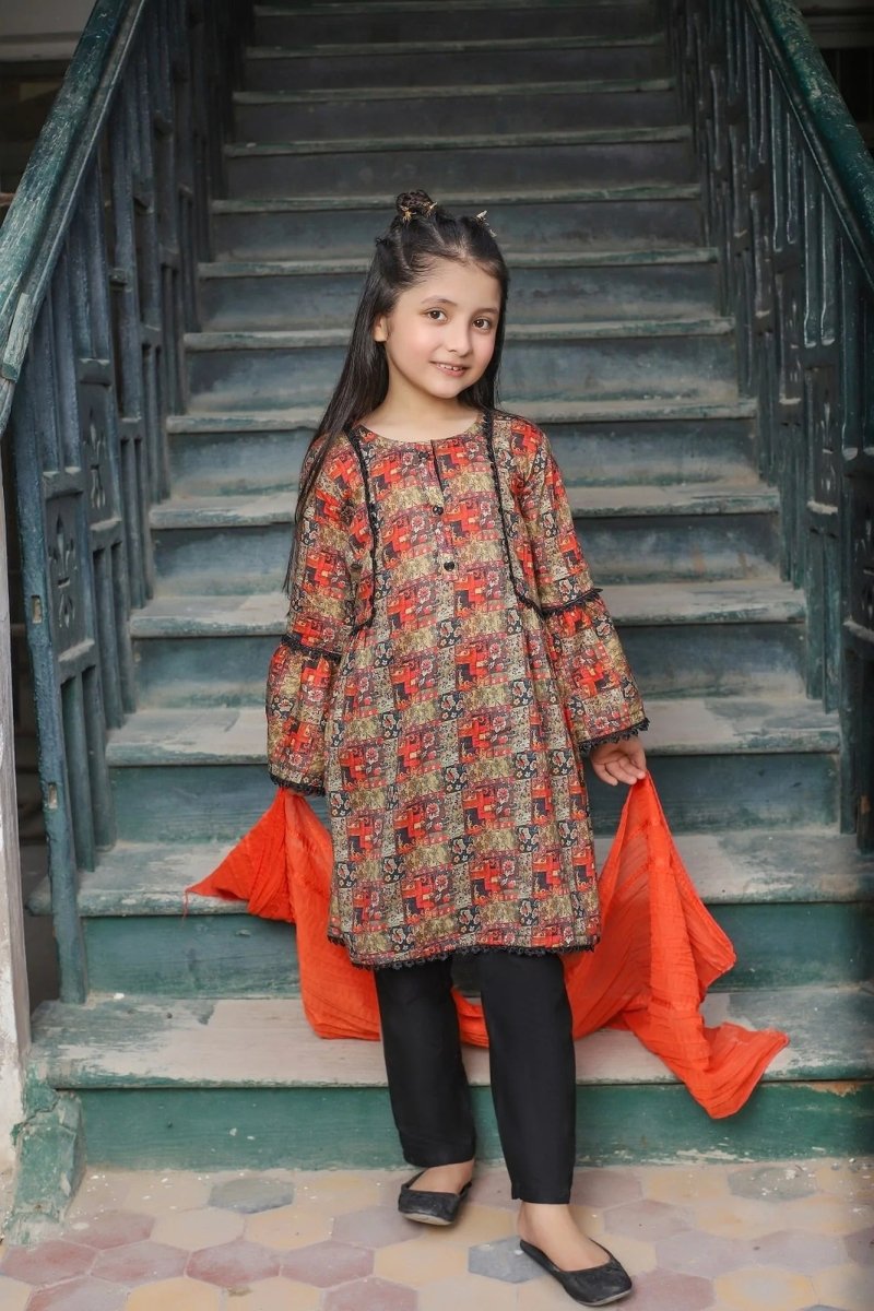 Amna Khadija 3 Piece Gurya Eid Milan - Girls Party Time this Bari Eid D-07 Multi