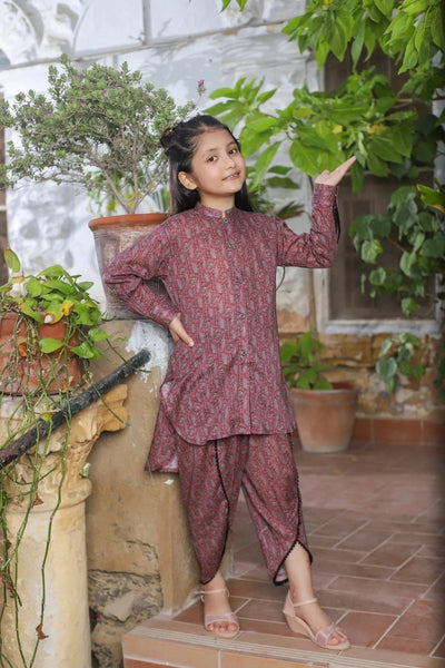 Amna Khadija 2 Piece Gurya Eid Milan - Girls Party Time this Bari Eid D-12 Brown