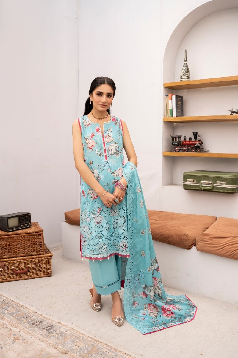 FIRDOUS 3 Piece Stitched Embroidered Printed Lawn Suit - D-774