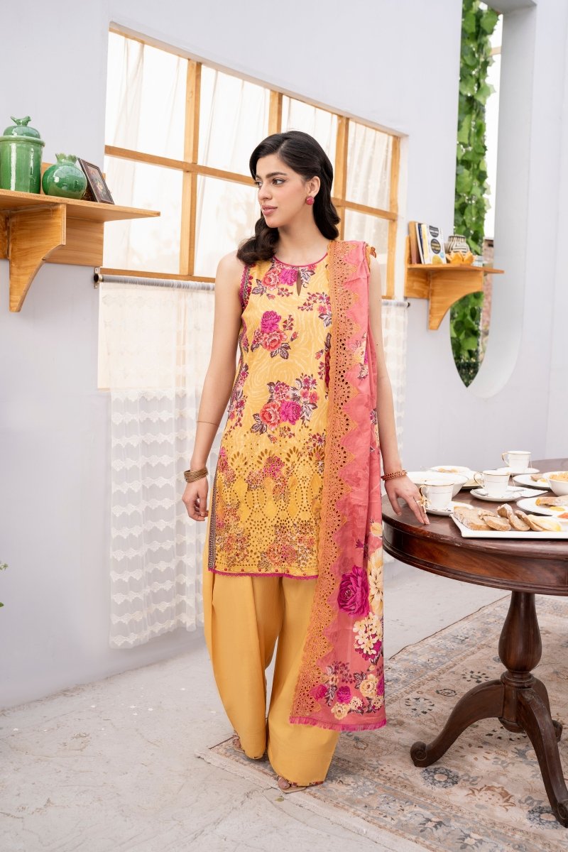 FIRDOUS 3 Piece Stitched Embroidered Printed Lawn Suit - D-777