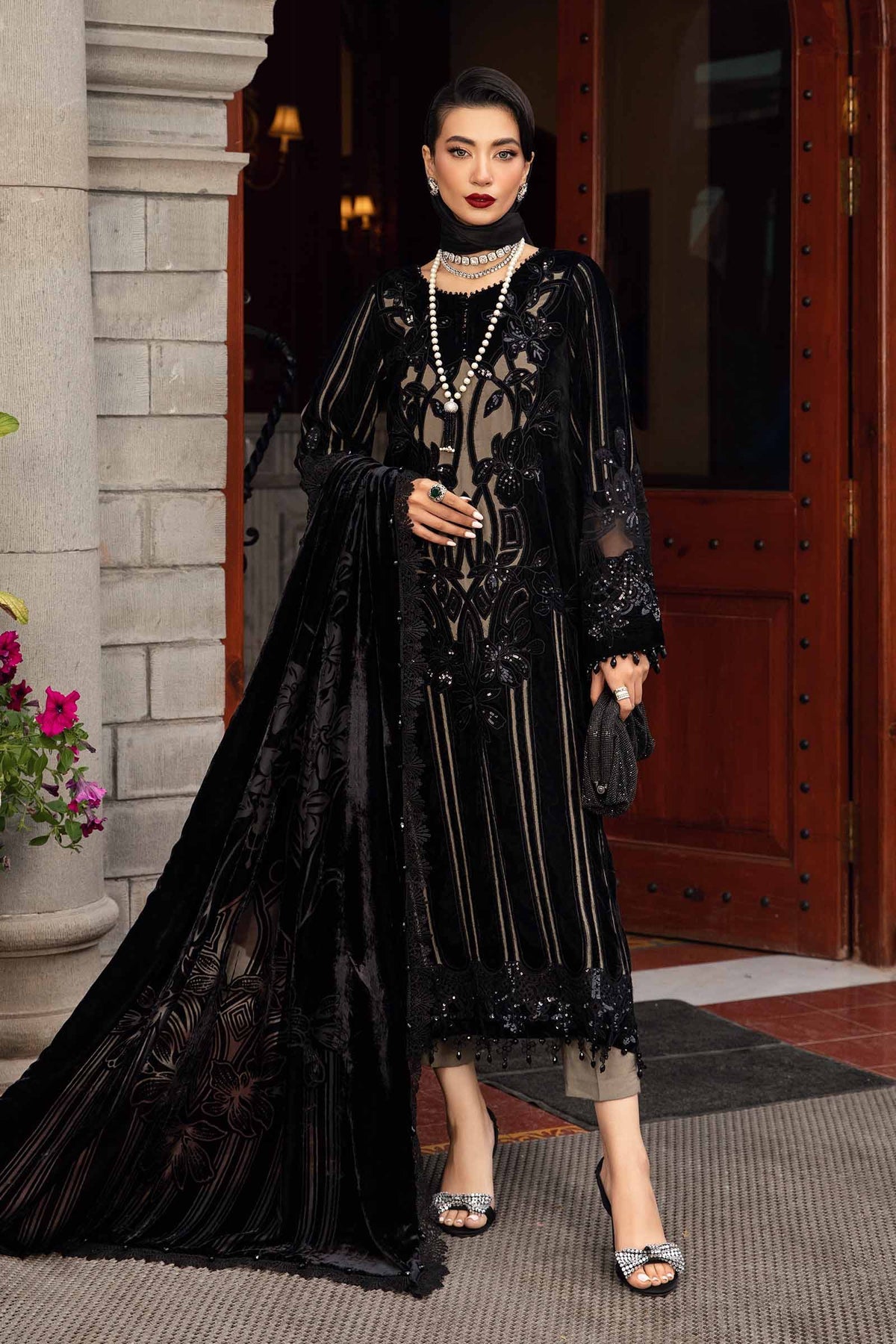 Maria. B 3 Piece Unstitched Embroidered Velvet Suit - DL-1205