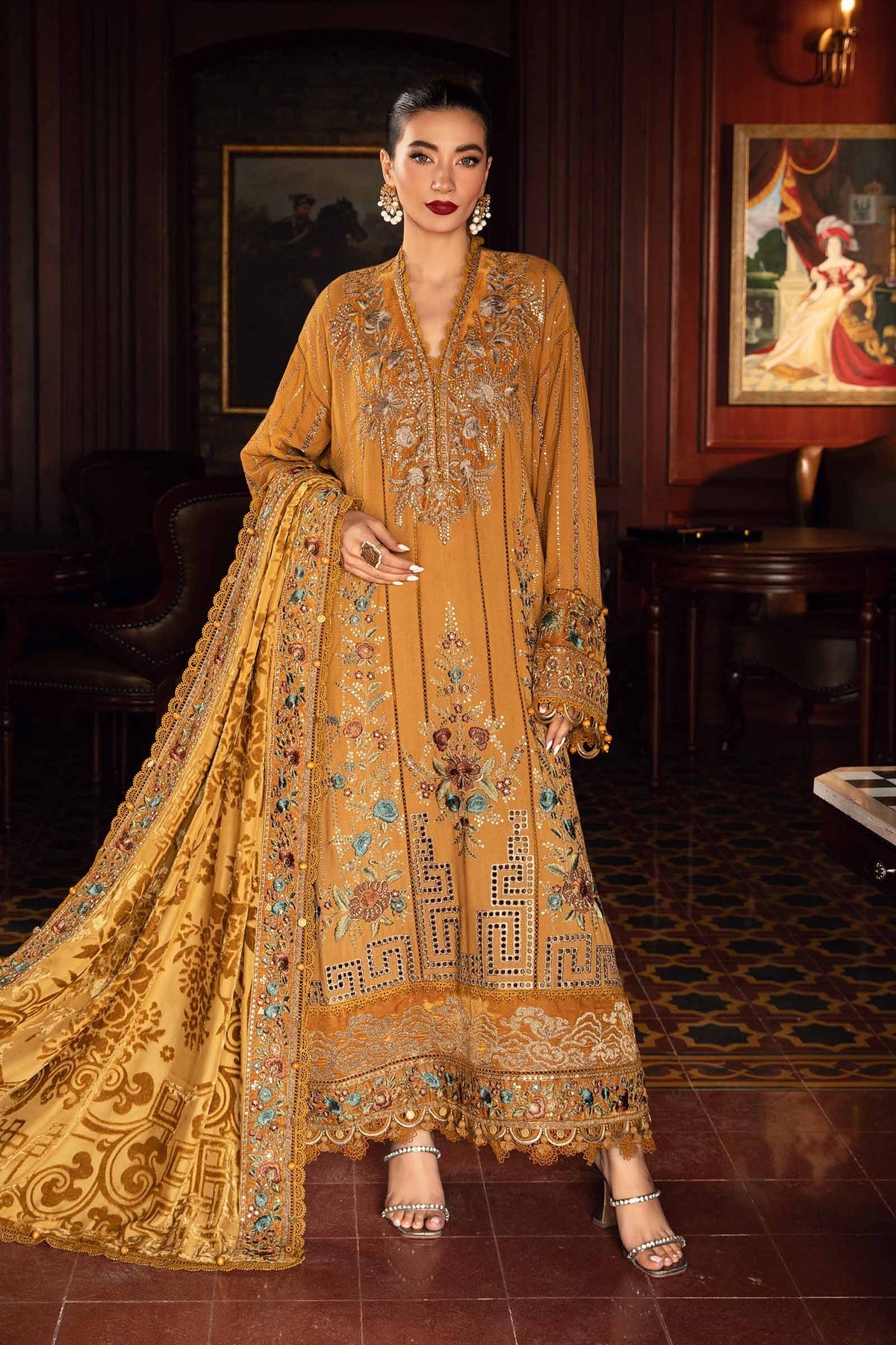 Maria. B 3 Piece Unstitched Embroidered Twill Linen Suit - DL-1207