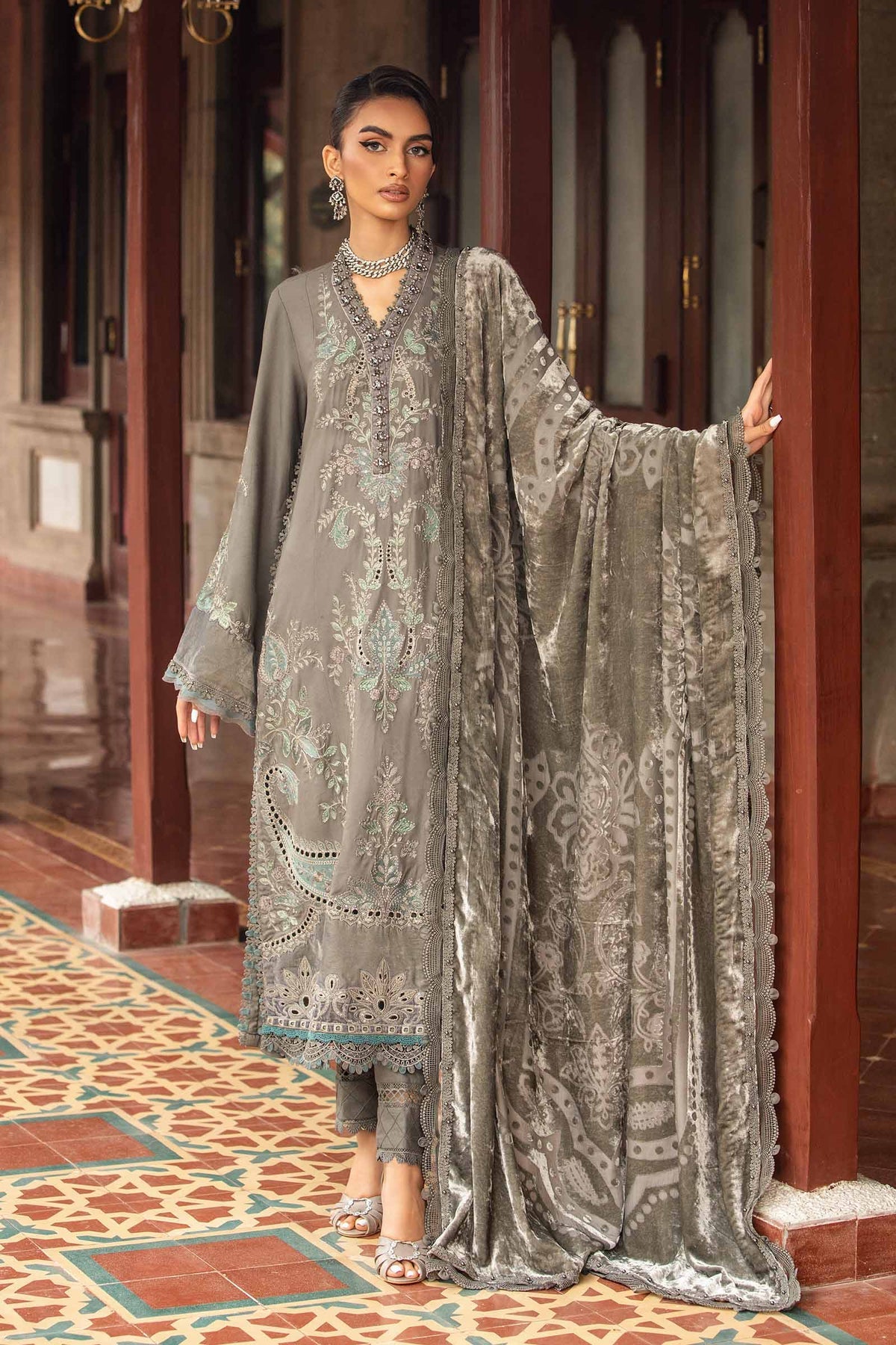 Maria. B 3 Piece Unstitched Embroidered Velvet Suit - DL-1209