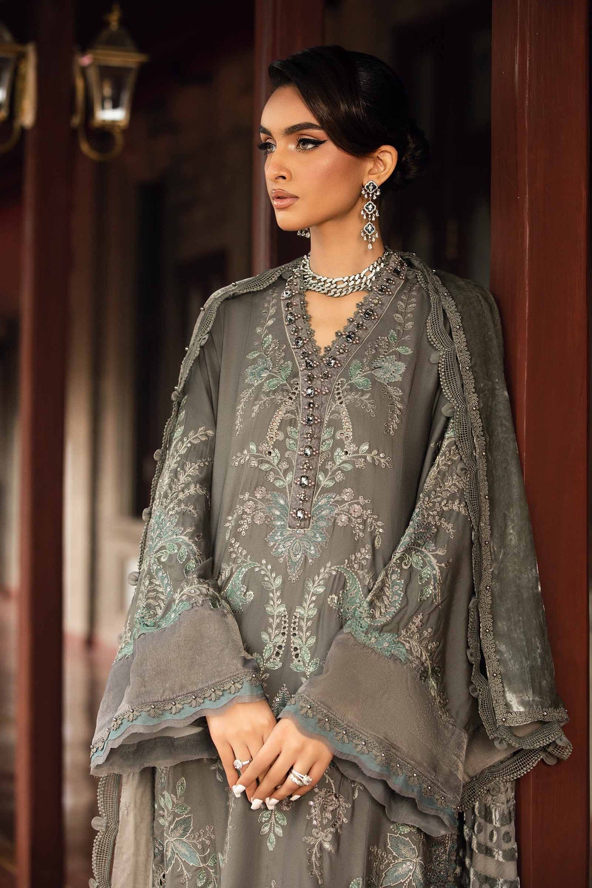 Maria. B 3 Piece Unstitched Embroidered Velvet Suit - DL-1209