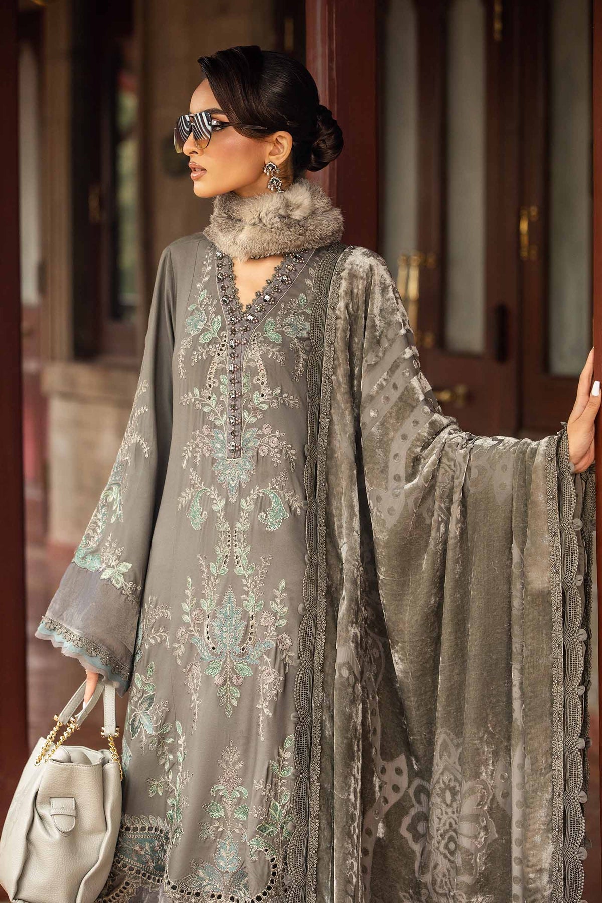 Maria. B 3 Piece Unstitched Embroidered Velvet Suit - DL-1209