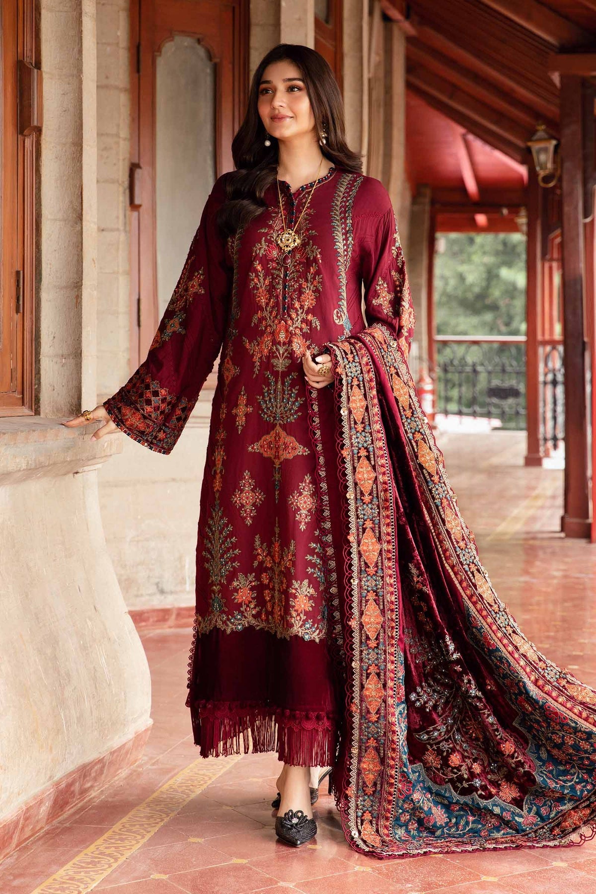 Maria. B 3 Piece Unstitched Embroidered Twill Linen Suit - DL-1210