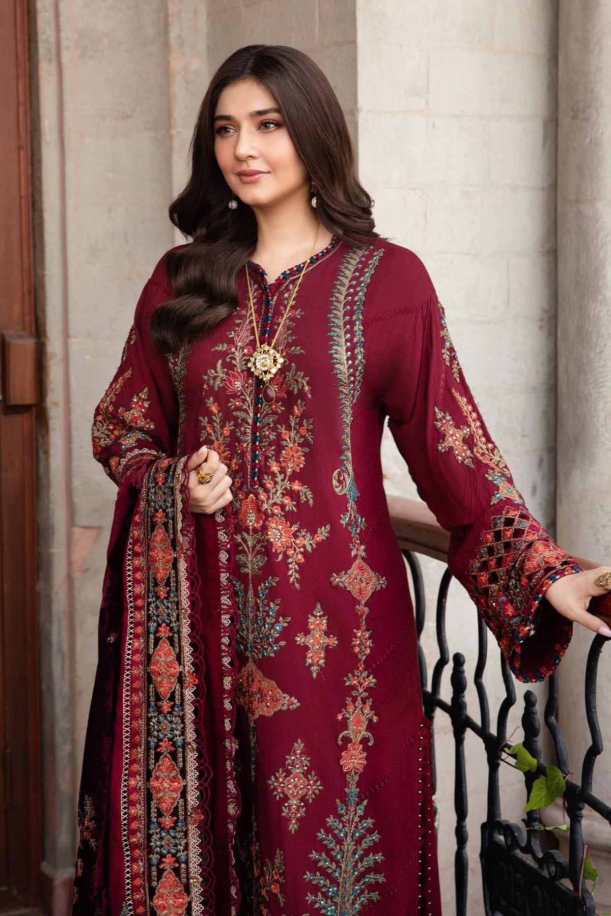 Maria. B 3 Piece Unstitched Embroidered Twill Linen Suit - DL-1210