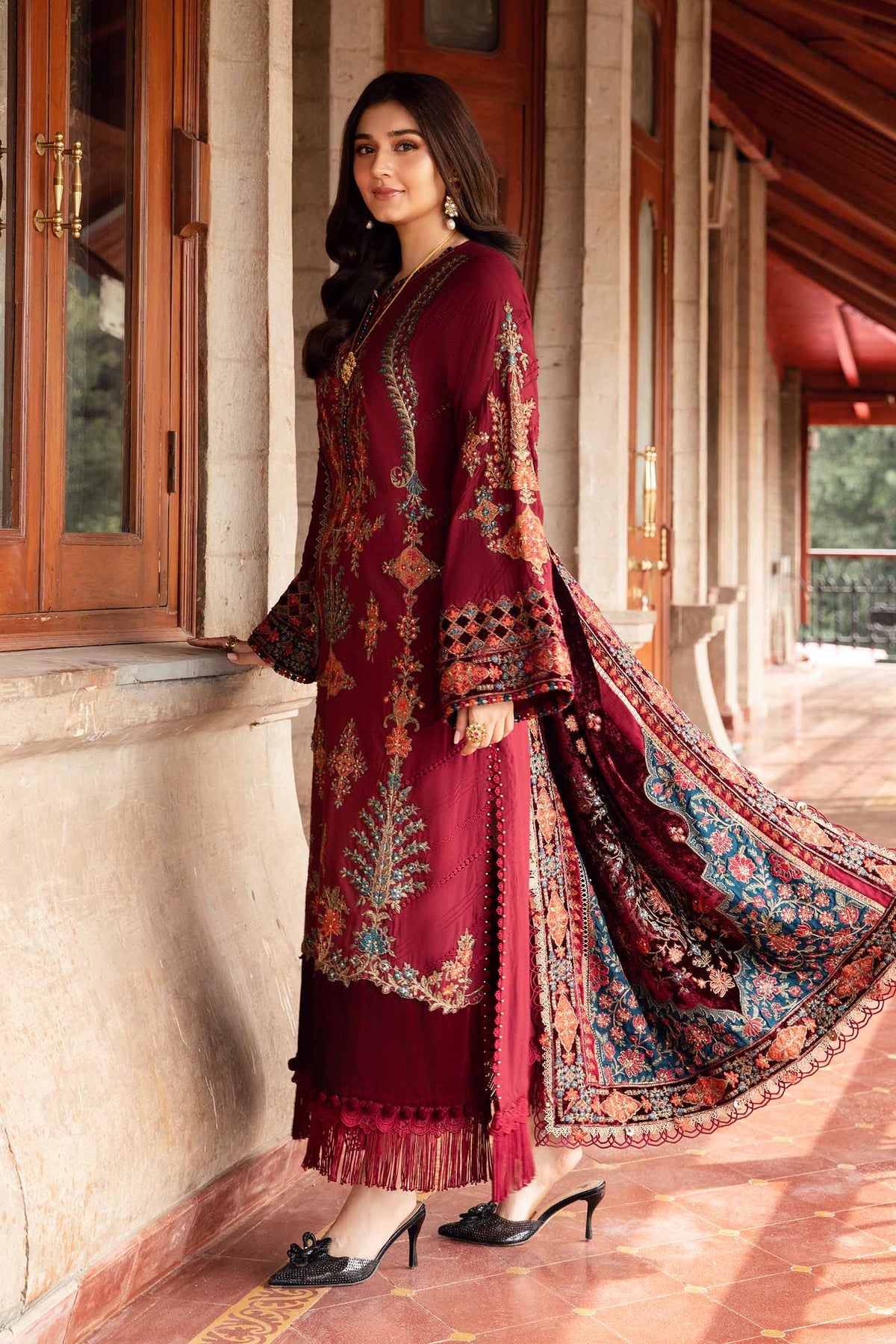 Maria. B 3 Piece Unstitched Embroidered Twill Linen Suit - DL-1210