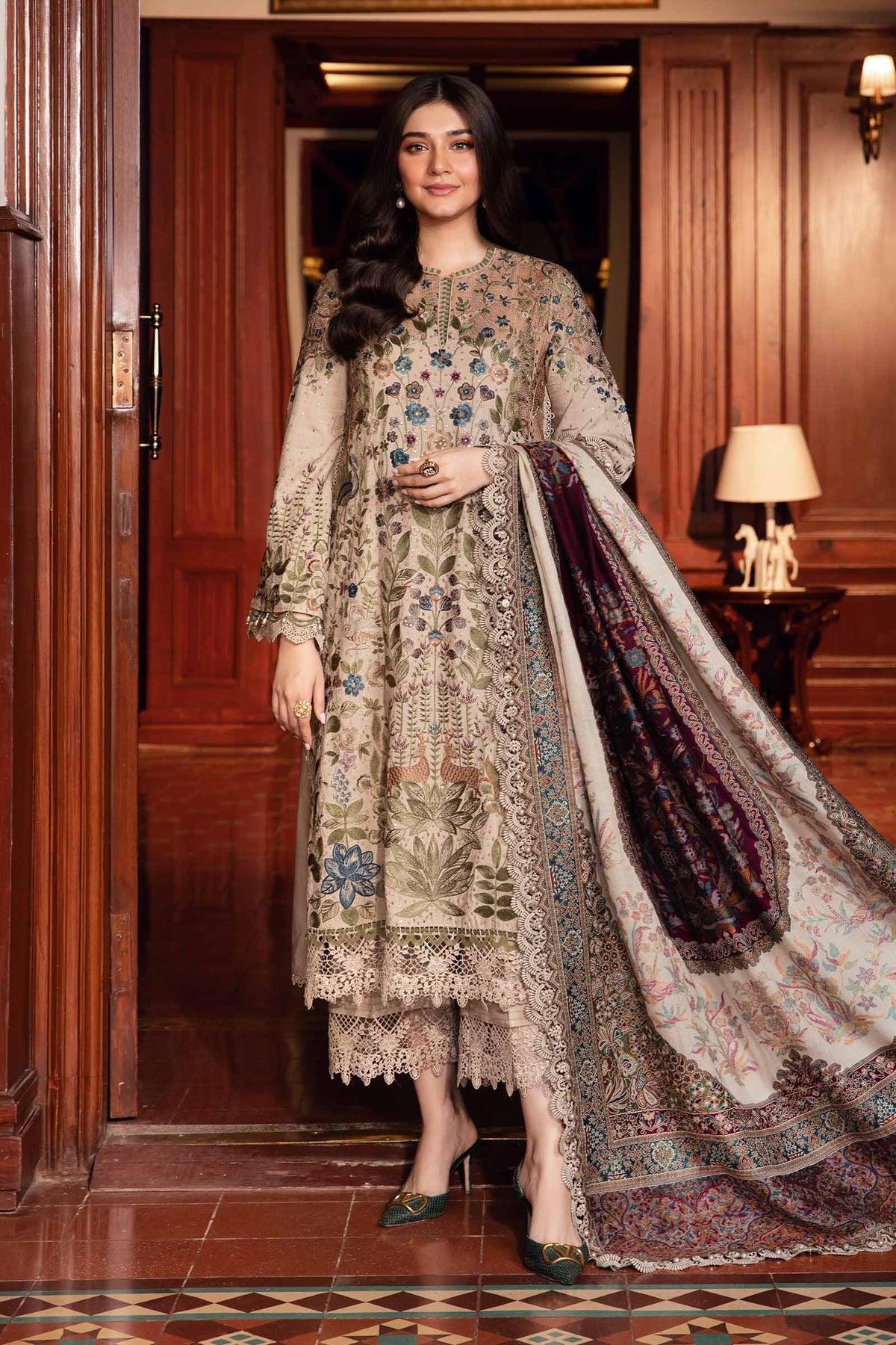 Maria. B 3 Piece Unstitched Embroidered Linen Suit - DL-1211