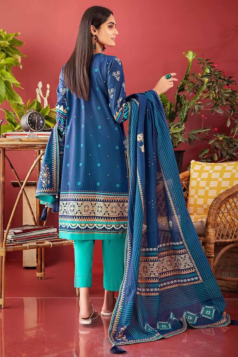 Gul Ahmed 3PC Unstitched Glitter and Lacquer Printed Denting Lawn Suit DN-22013