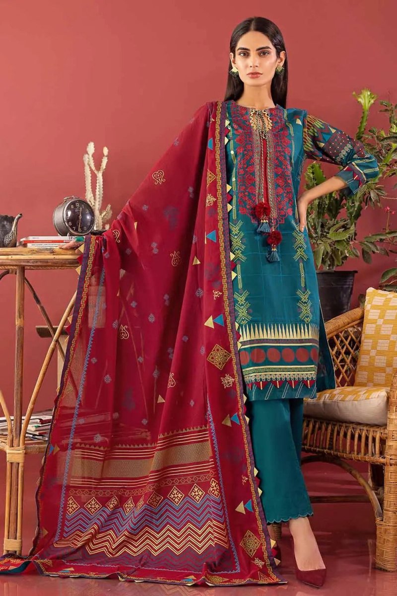 Gul Ahmed 3PC Unstitched Glitter and Lacquer Printed Denting Lawn Suit DN-22015