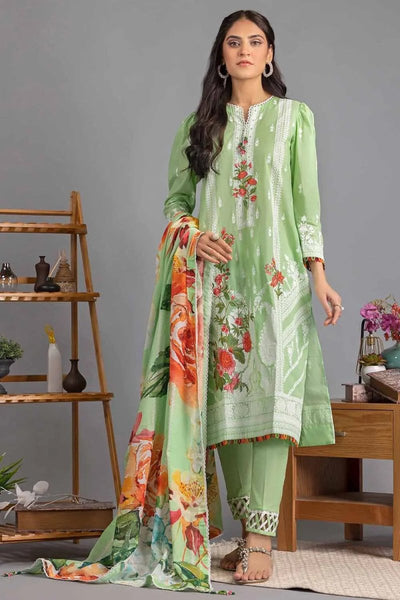 Gul Ahmed 3PC Unstitched Lawn Embroidered Suit with Printed Dupatta DN-22086