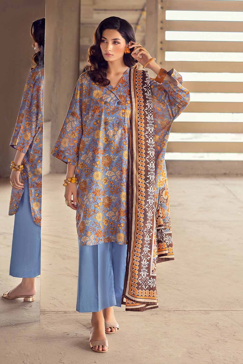 Gul Ahmed 3PC Cambric Printed Unstitched Suit with Denting Lawn Dupatta DN-32098 A