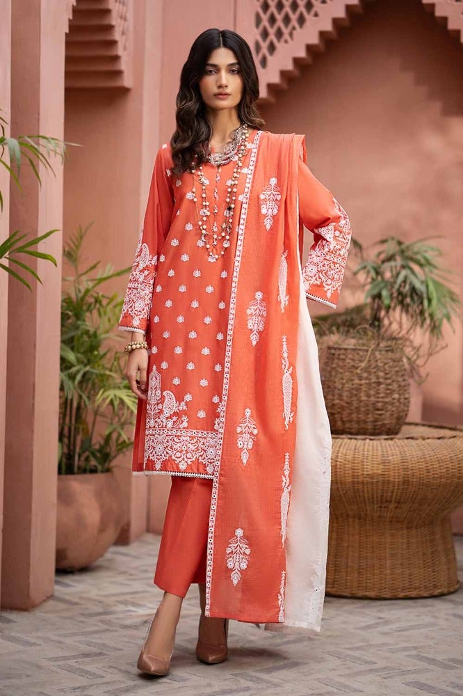 Gul Ahmed 3PC Embroidered Lawn Unstitched Suit with Embroidered Printed Denting Lawn Dupatta DN-42020