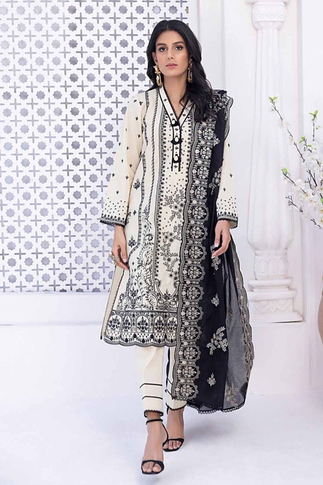 Gul Ahmed 3PC Printed Embroidered Lawn Unstitched Suit with Embroidered Denting Lawn Dupatta DN-42021