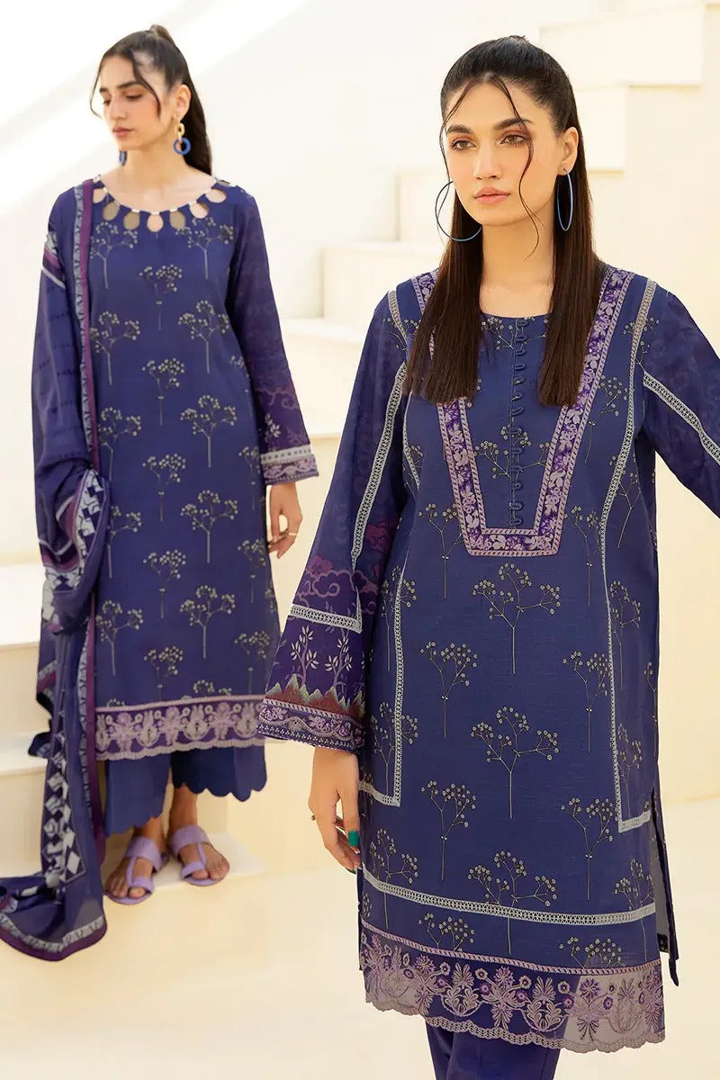 Ramsha 3 Piece Stitched Digital Printed Khaddar Suit - E-206 - Blue