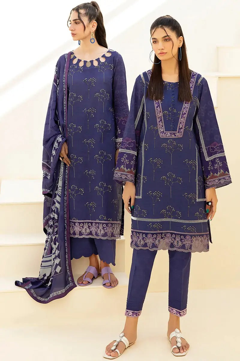 Ramsha 3 Piece Stitched Digital Printed Khaddar Suit - E-206 - Blue