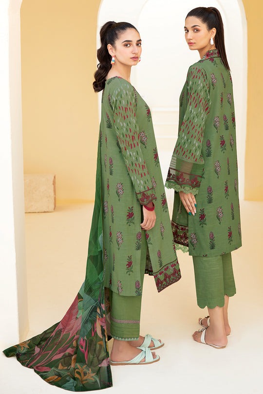 Ramsha 3 Piece Stitched Digital Printed Khaddar Suit - E-210 - Green