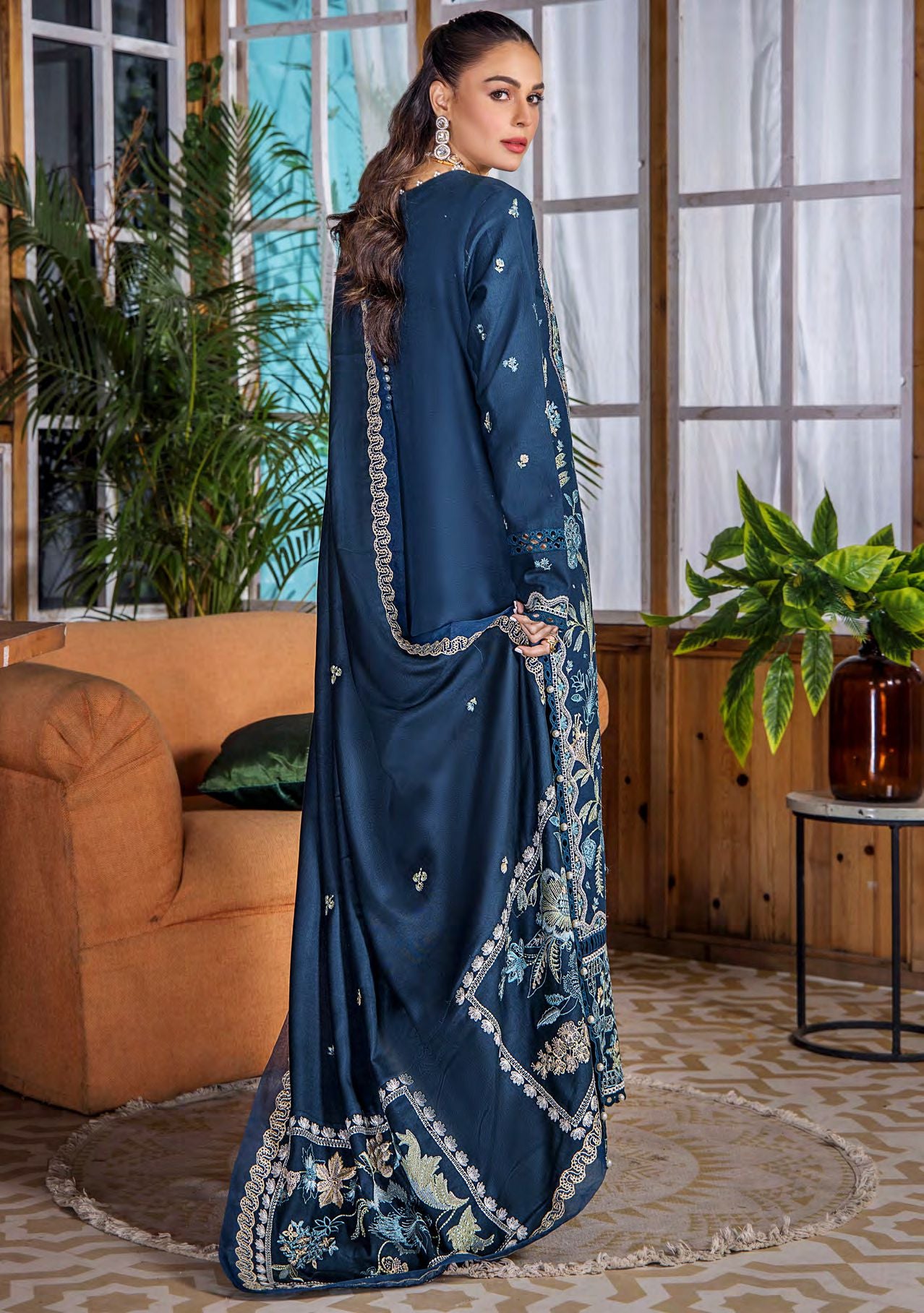Eshaisha 3 Piece Unstitched Plain Khaddar Embroidered Suit EA-W2-516