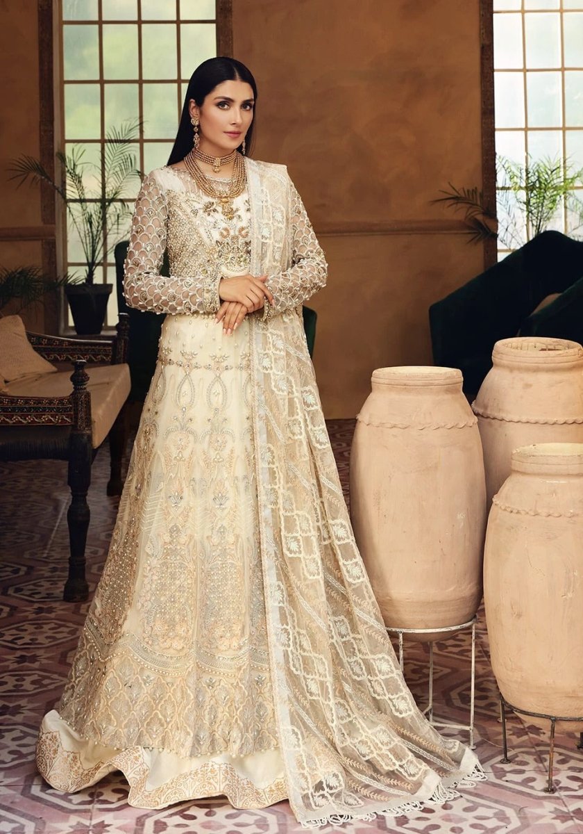 Elaf Premium 3 Piece Embroidered Poly Net Unstitched Suit - EBC-06 Snowdrop