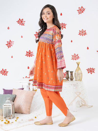 Limelight 2 Piece Stitched Paste Print Cambric Suit F3413SU - Orange