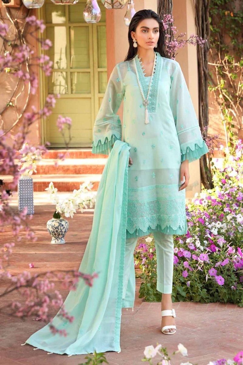 Gul Ahmed 3 PC Unstitched Embroidered Lawn Suit with Cotton Net Dupatta FE-12003