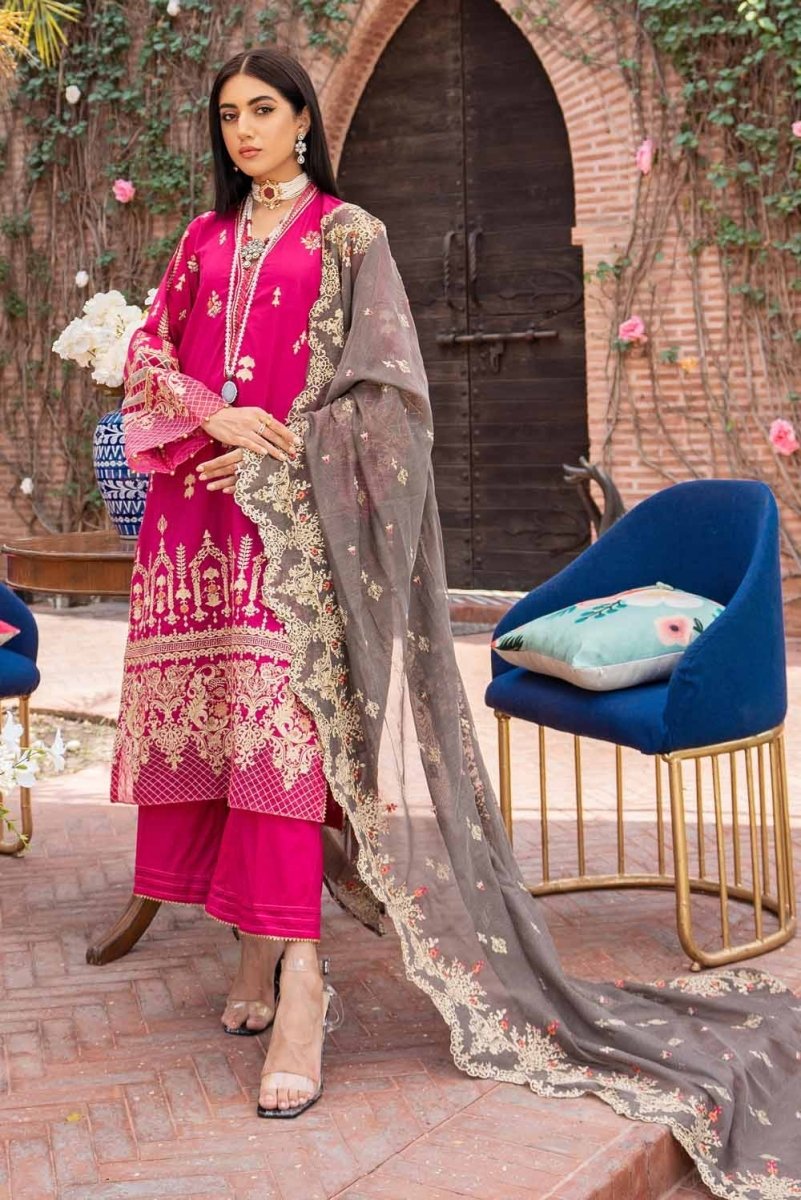 Gul Ahmed 3 PC Unstitched Embroidered Lawn Suit with Cotton Net Dupatta FE-12036