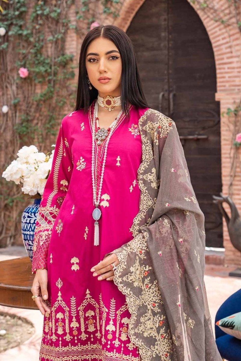 Gul Ahmed 3 PC Unstitched Embroidered Lawn Suit with Cotton Net Dupatta FE-12036