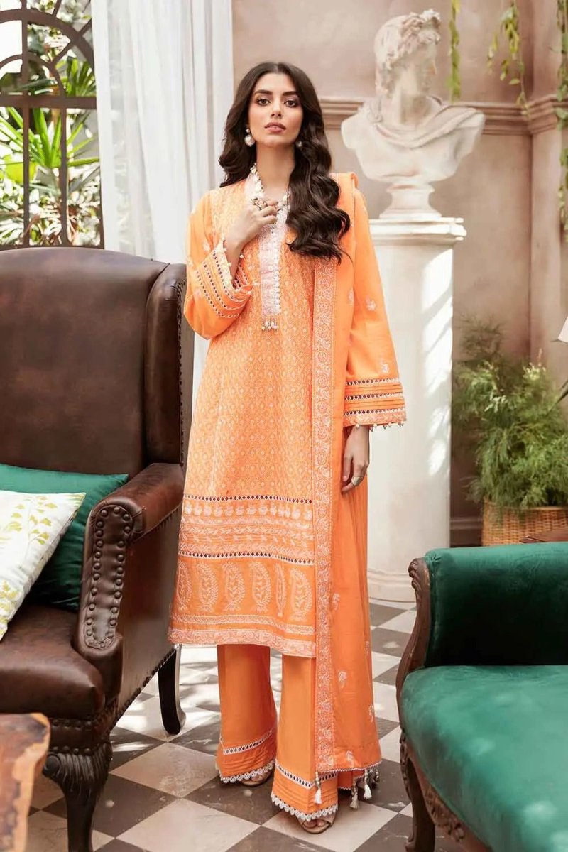 Gul Ahmed 3PC Unstitched Embroidered Yarn Dyed Suit with Cotton Net Dupatta FE-12050