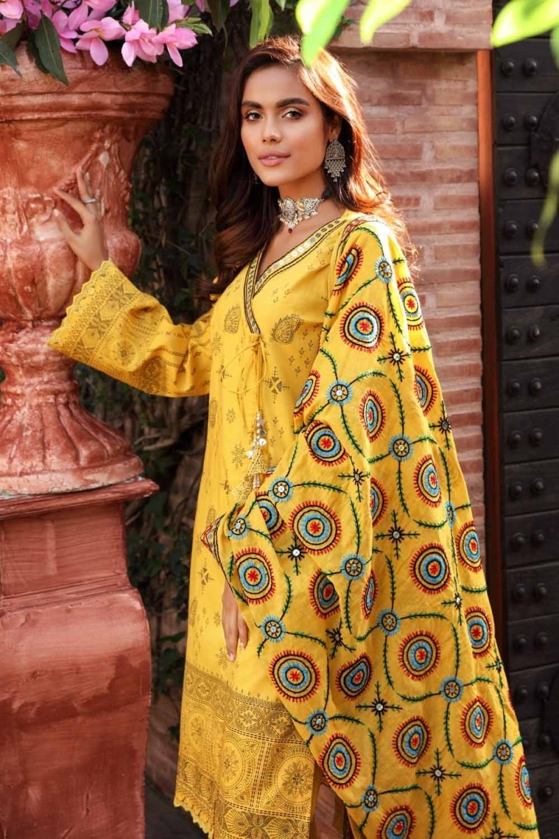 Gul Ahmed 3PC Unstitched Embroidered Lawn Suit with Sequins Embroidered Dupatta FE-12239