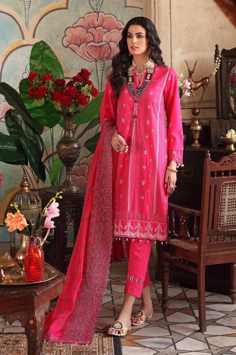 Gul Ahmed 3 PC Unstitched Embroidered Lawn Suit with Yarn Dyed Dupatta FE-12256