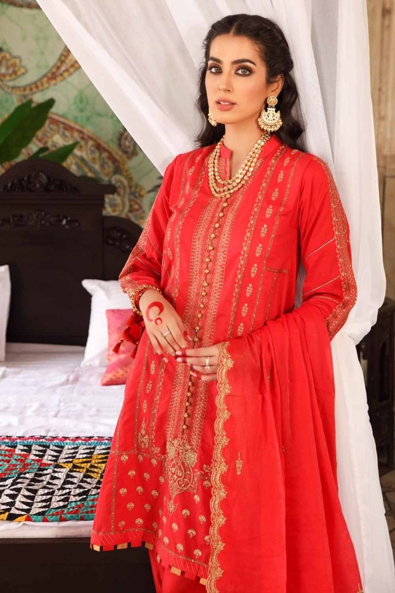 Gul Ahmed 3 PC Unstitched Embroidered Lawn Suit with Cotton Dupatta FE-12258