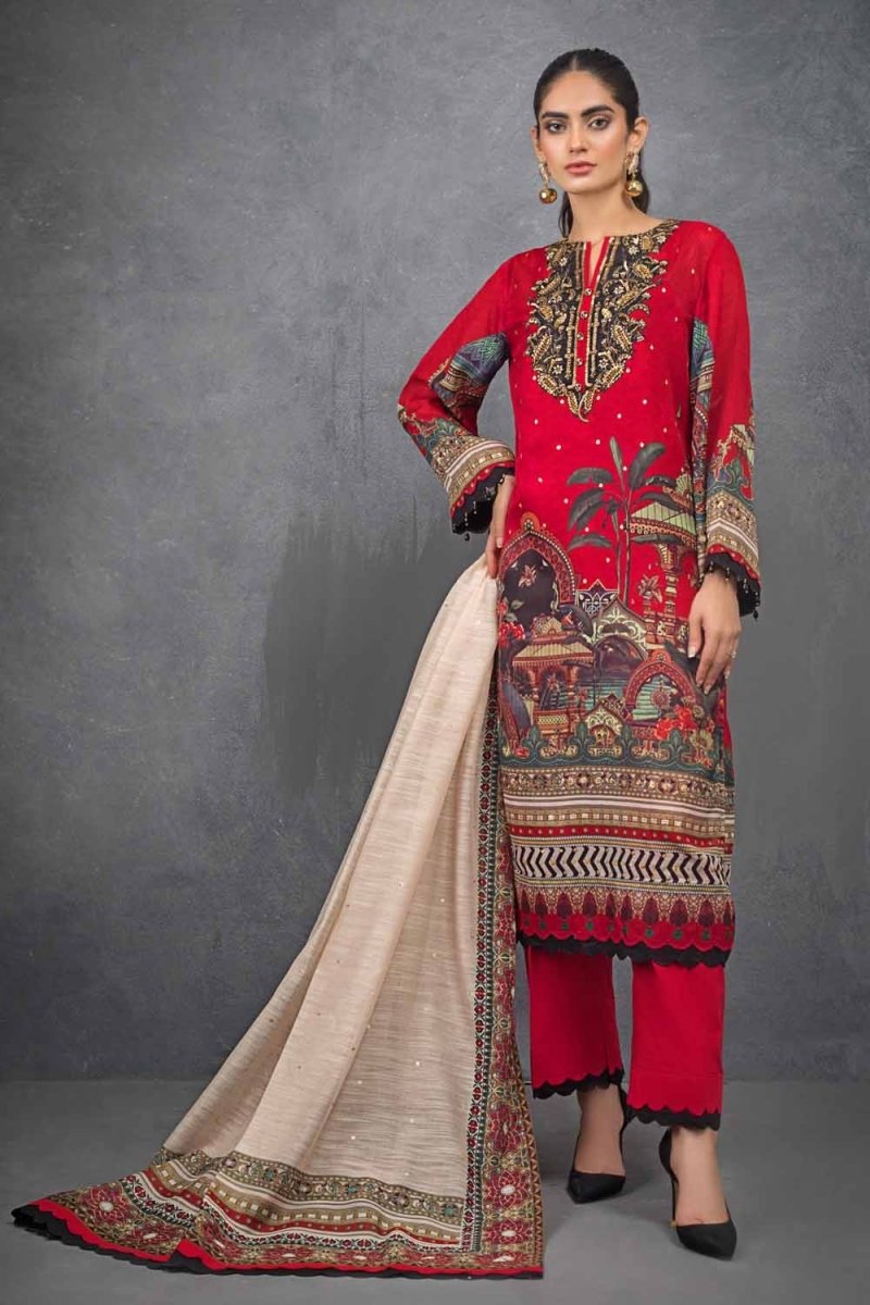 Gul Ahmed 3 PC Unstitched Embroidered Lawn Suit with Digital Printed Cotton Silk Dupatta FE-12261