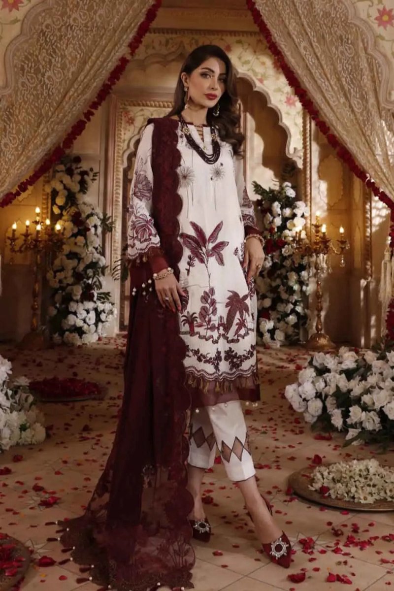 Gul Ahmed 3PC Unstitched Embroidered Luxury Cotton Suit with Glitter & Lacquer Printed Khaddi Net Dupatta FE-22008