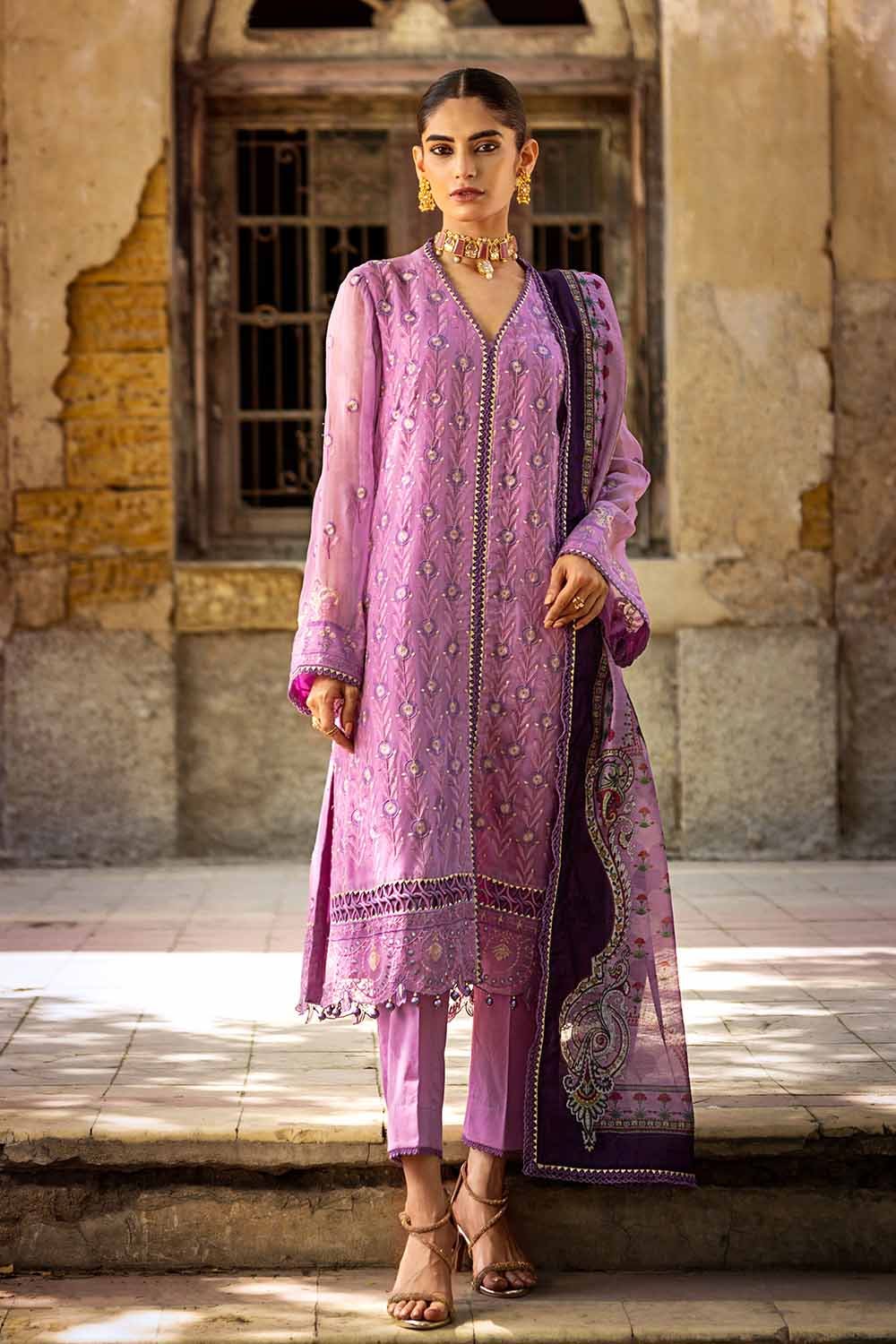 Gul Ahmed 3PC Embroidered Chiffon Unstitched Suit with Digital Printed Paper Cotton Dupatta FE-32022