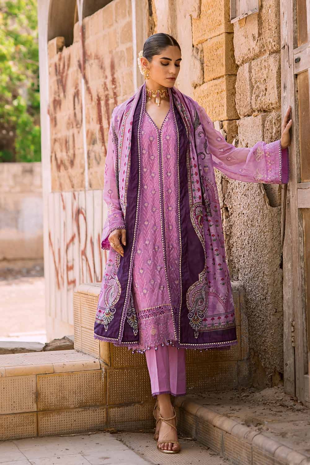 Gul Ahmed 3PC Embroidered Chiffon Unstitched Suit with Digital Printed Paper Cotton Dupatta FE-32022