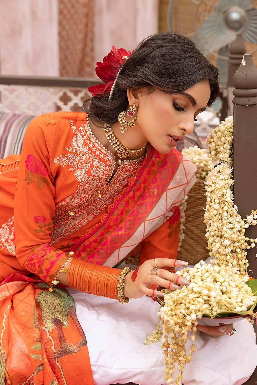 Gul Ahmed 3PC Embroidered Unstitched Jacquard Shirt with Digital Printed Jacquard Dupatta and Neckline FE-32034