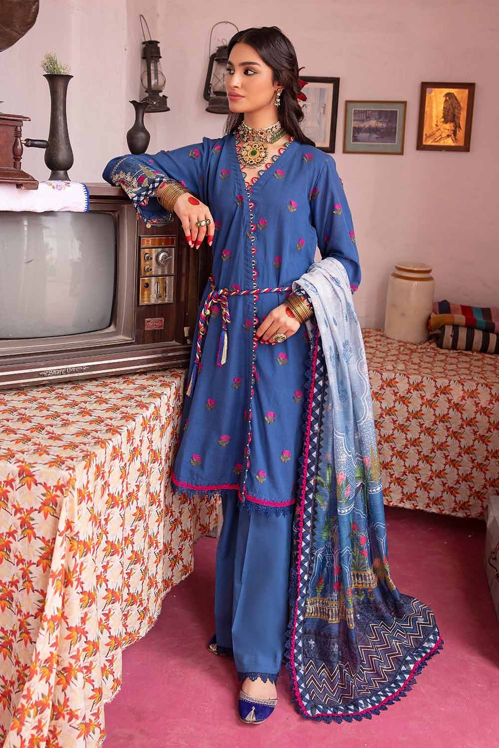 Gul Ahmed 3PC Embroidered Unstitched Jacquard Shirt with Digital Printed Jacquard Dupatta FE-32039