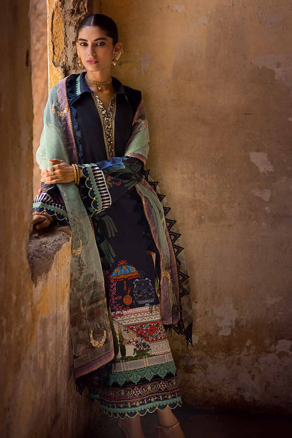 Gul Ahmed 3PC Embroidered Dobby Unstitched Suit with Embroidered Organza Dupatta and Neckline FE-32106