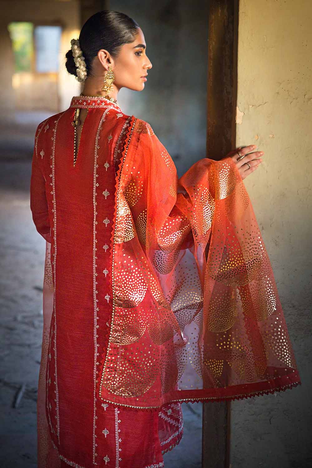 Gul Ahmed 3PC Embroidered Foil Printed Nylon Unstitched Suit with Foil Printed Organza Dupatta FE-32110
