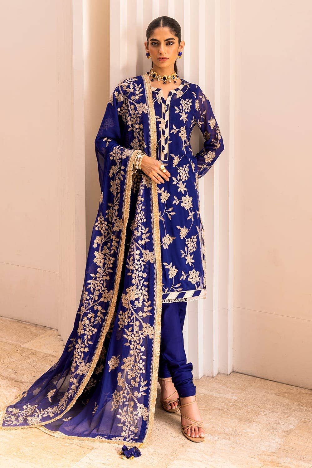 Gul Ahmed 3PC Embroidered Chiffon Unstitched Suit with Embroidered Chiffon Dupatta FE-42002